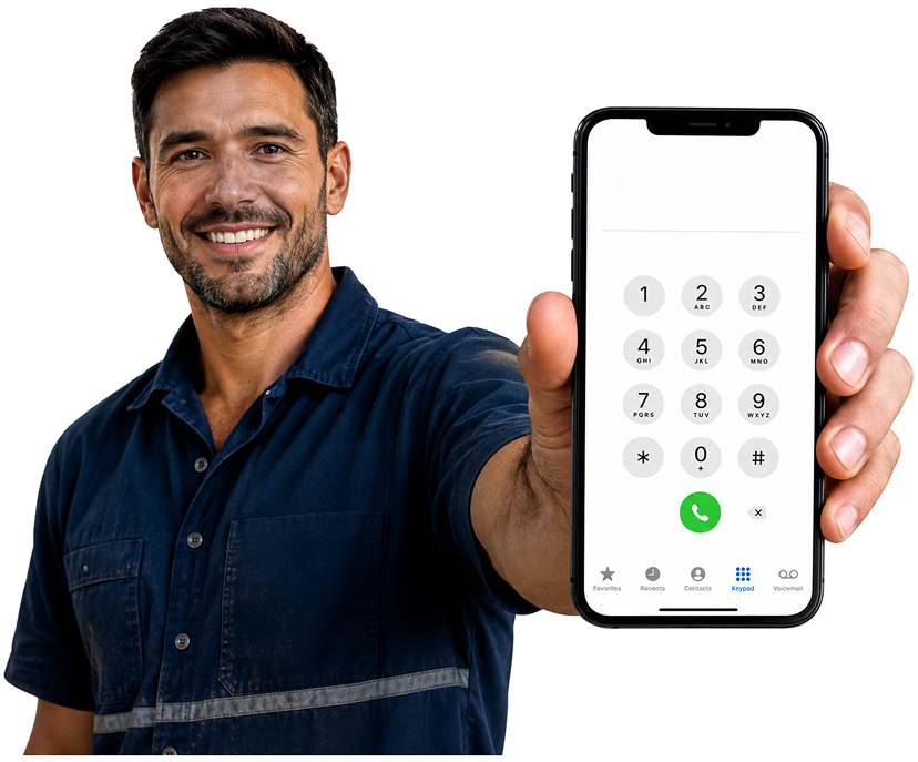 Turramurra Blocked Drains plumber holding a phone — call 1300 261 965