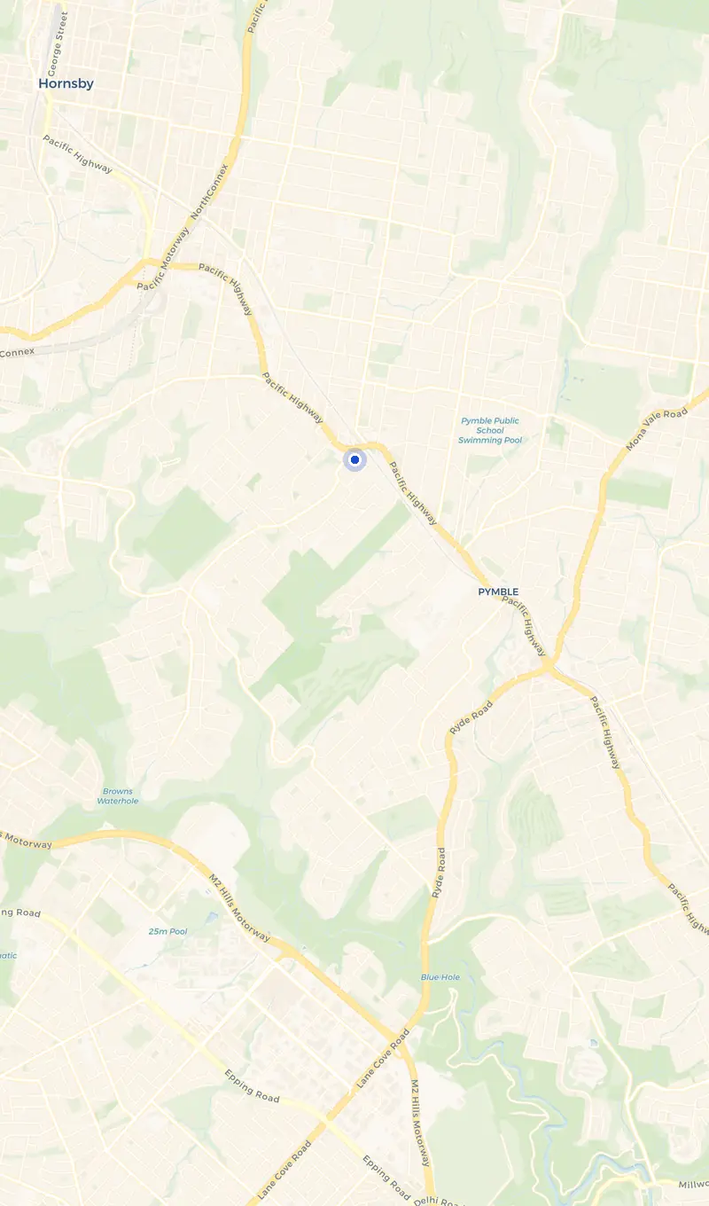 Map of the Turramurra service area and the surrounding suburbs we cover.