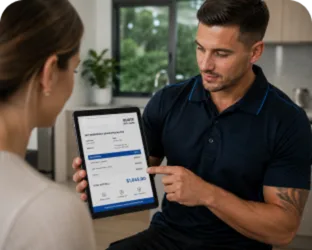 Plumber explaining a service estimate in Turramurra
