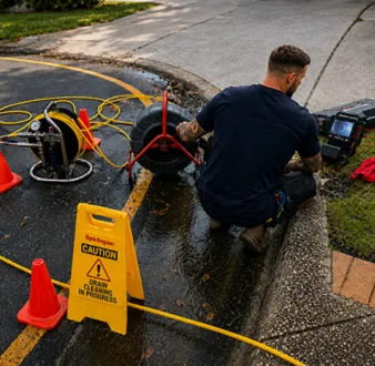 Burst drain pipe being repaired in Turramurra
